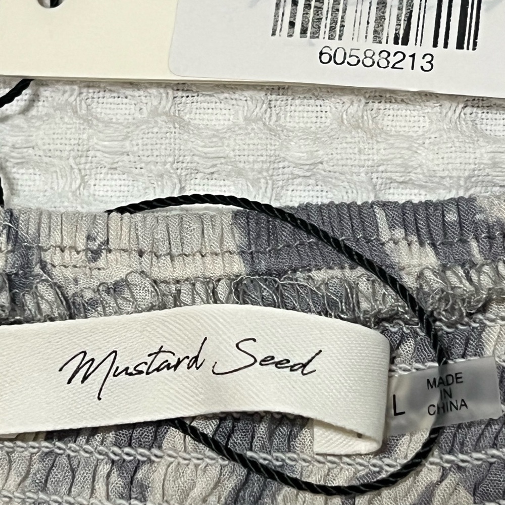 Mustard Seed LILITH SQUARE NECK Gray and Cream Smocked Ruffled Blouse NWT Sz Lg - Picture 3 of 9